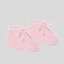 Load image into Gallery viewer, Pink baby booties for newborn girl – soft, cosy gift idea from Ema and Boo