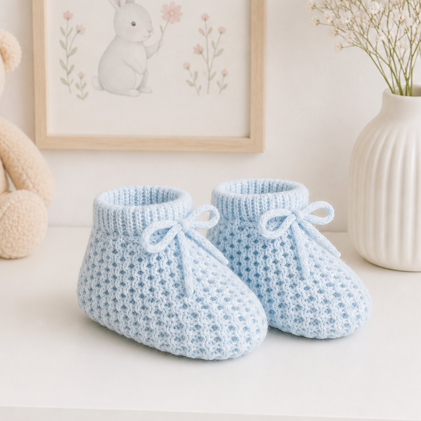 Sky blue baby booties for newborn boys – soft and breathable baby gift shoes