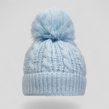 Load image into Gallery viewer, Light blue knit beanie with a pom-pom for baby boys