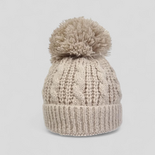 Load image into Gallery viewer, Beige knitted beanie with a pom-pom for babies