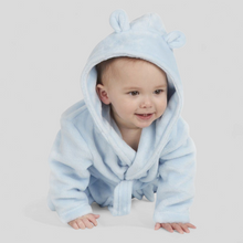 Load image into Gallery viewer, Blue Plush Baby Dressing Gown | Baby Boy Hooded Robe