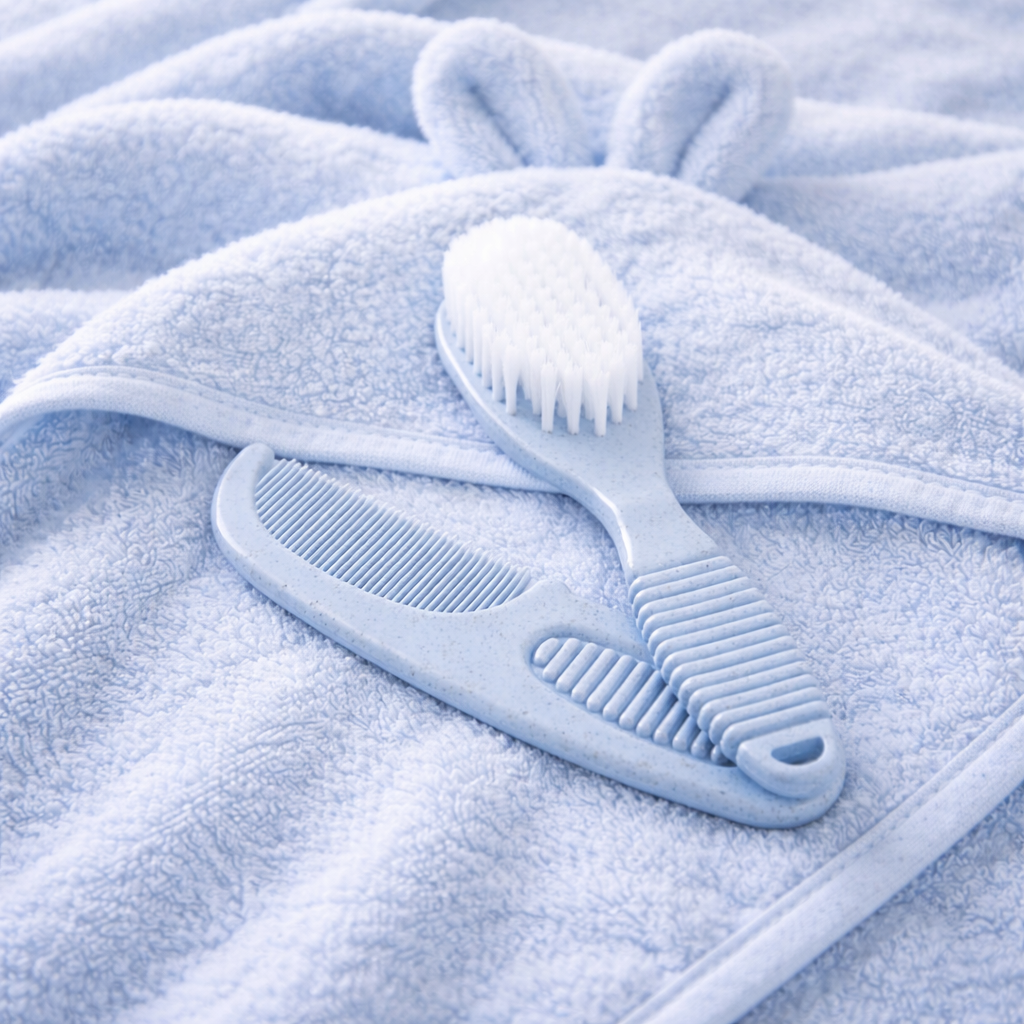 Deluxe baby brush and comb set in blue – newborn grooming gift for baby boys