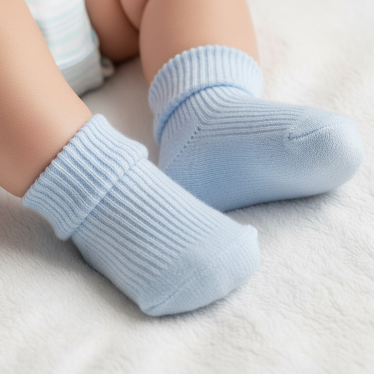 Blue cotton baby socks for newborn boys aged 0–3 months, soft and comfortable everyday baby socks.