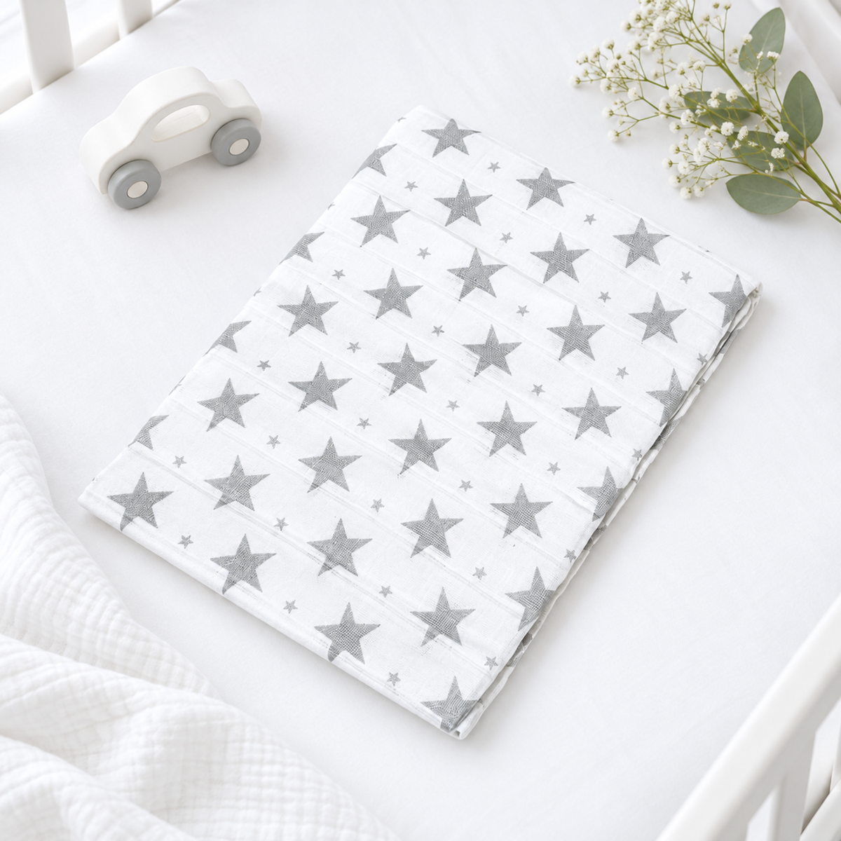 Grey Star muslin square – 100% cotton baby cloth and infant gift