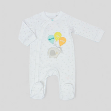 Load image into Gallery viewer, Baby onesie with elephant and balloons design