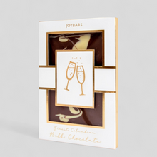 Load image into Gallery viewer, Colombian milk chocolate bar with champagne glasses design – ideal new parent gift or baby hamper add-on.