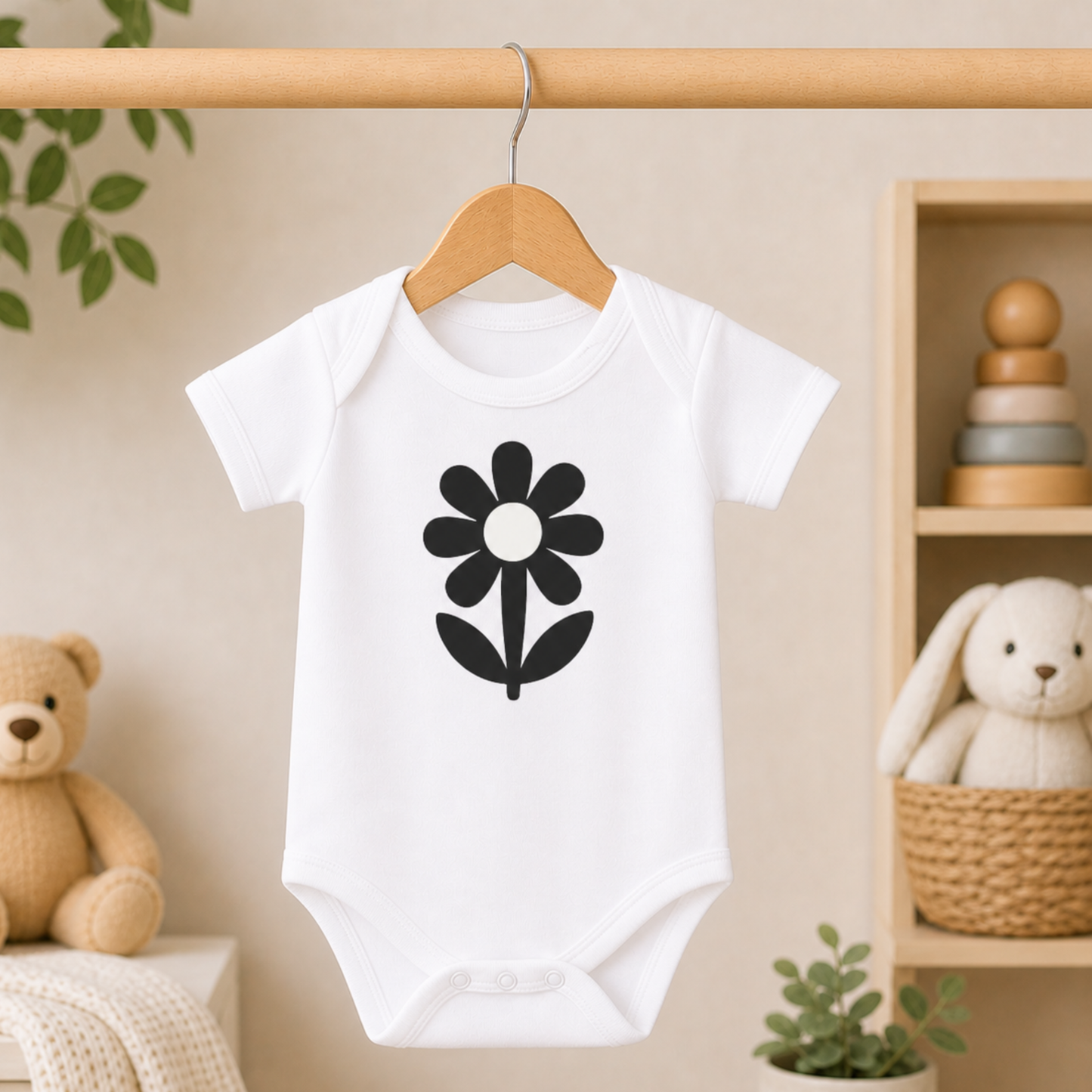 Newborn baby gift UK white flower bodysuit unisex baby clothing