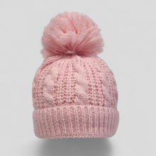 Load image into Gallery viewer, Pink knitted beanie with a pom-pom for baby girls