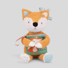 Load image into Gallery viewer, Plush sensory fox toy holding a book