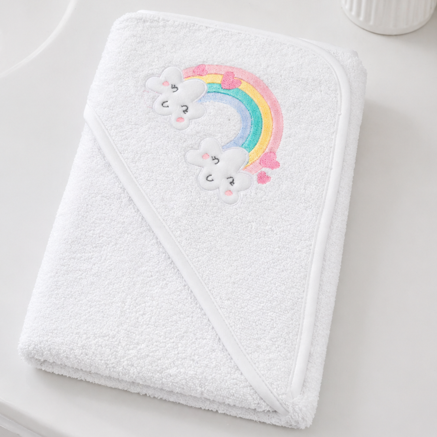 Rainbow hooded baby towel white cotton newborn bath towel baby gift