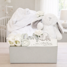 Load image into Gallery viewer, Unisex baby gift box for newborn with plush bunny toy