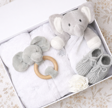 Load image into Gallery viewer, White elephant baby gift box newborn hamper