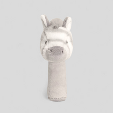 Load image into Gallery viewer, Grey plush zebra rattle toy