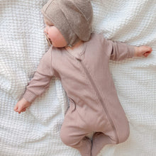 Load image into Gallery viewer, Velvet Mocha Zip Up Sleepsuit Ribbed Romper Babygrow