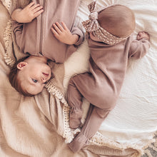 Load image into Gallery viewer, Velvet Mocha Zip Up Sleepsuit Ribbed Romper Babygrow