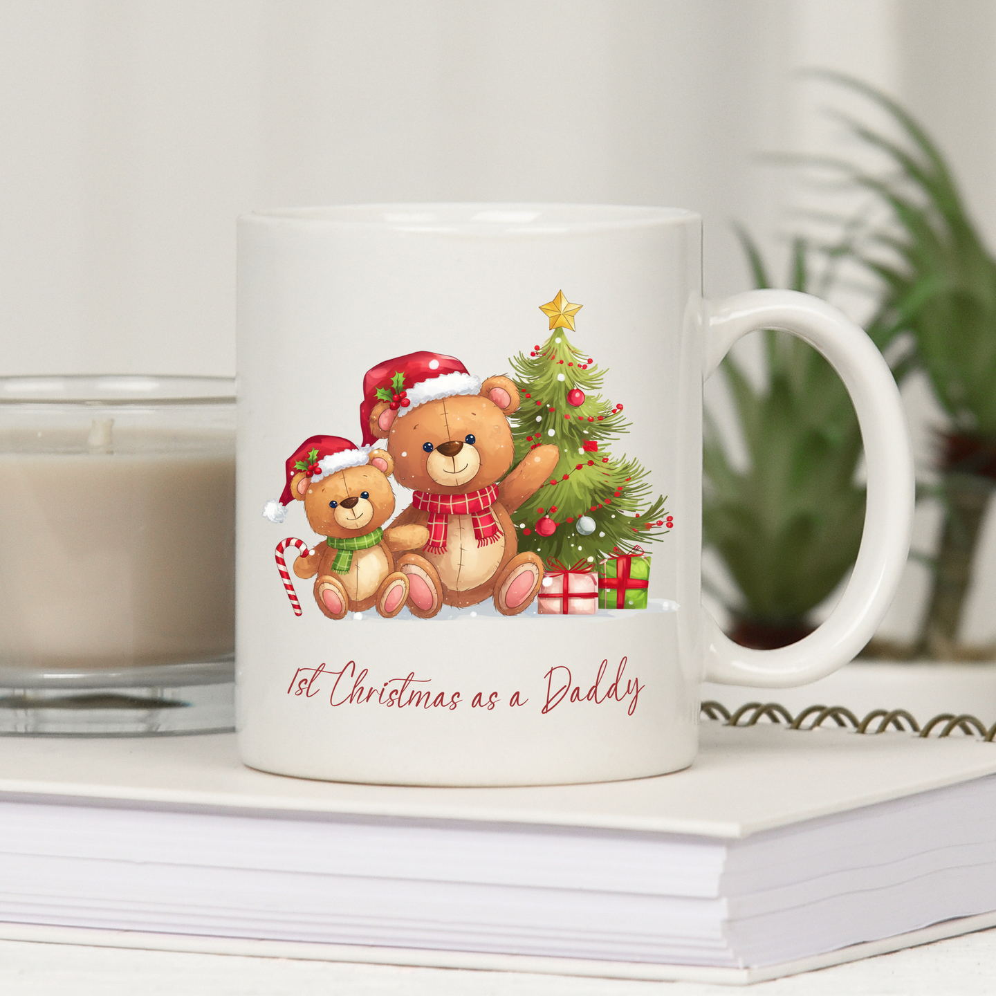 mug with festive teddy bears and “1st Christmas as a Daddy” text – new dad Christmas gift