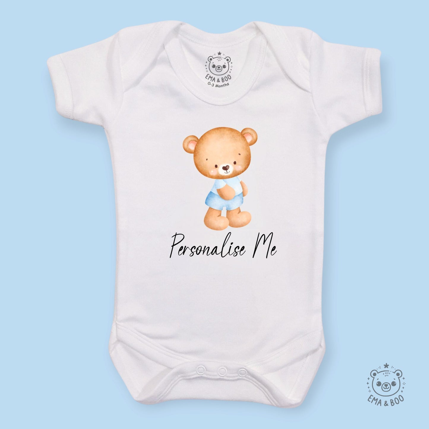 Personalised Baby Bodysuits - Blue Bear