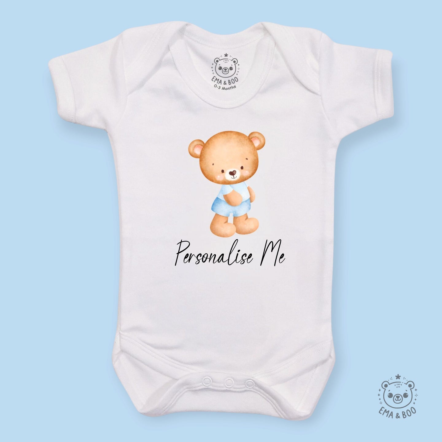 Personalised Baby Bodysuits - Blue Bear