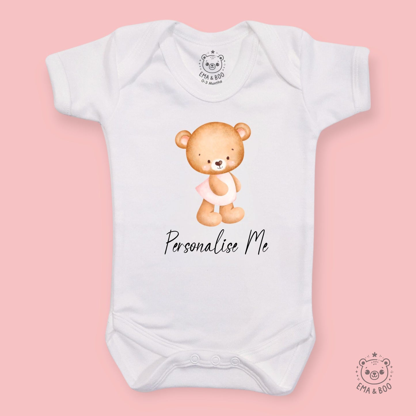 Personalised Baby Bodysuits - Pink Bear