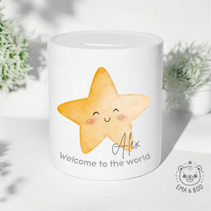 Personalised Ceramic Money Box - Yellow Star