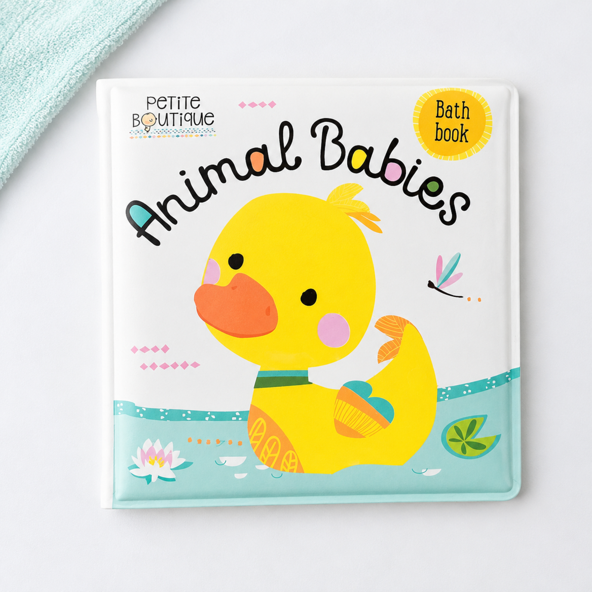 Petite Boutique Animal Babies waterproof bath book for babies with yellow duck illustration