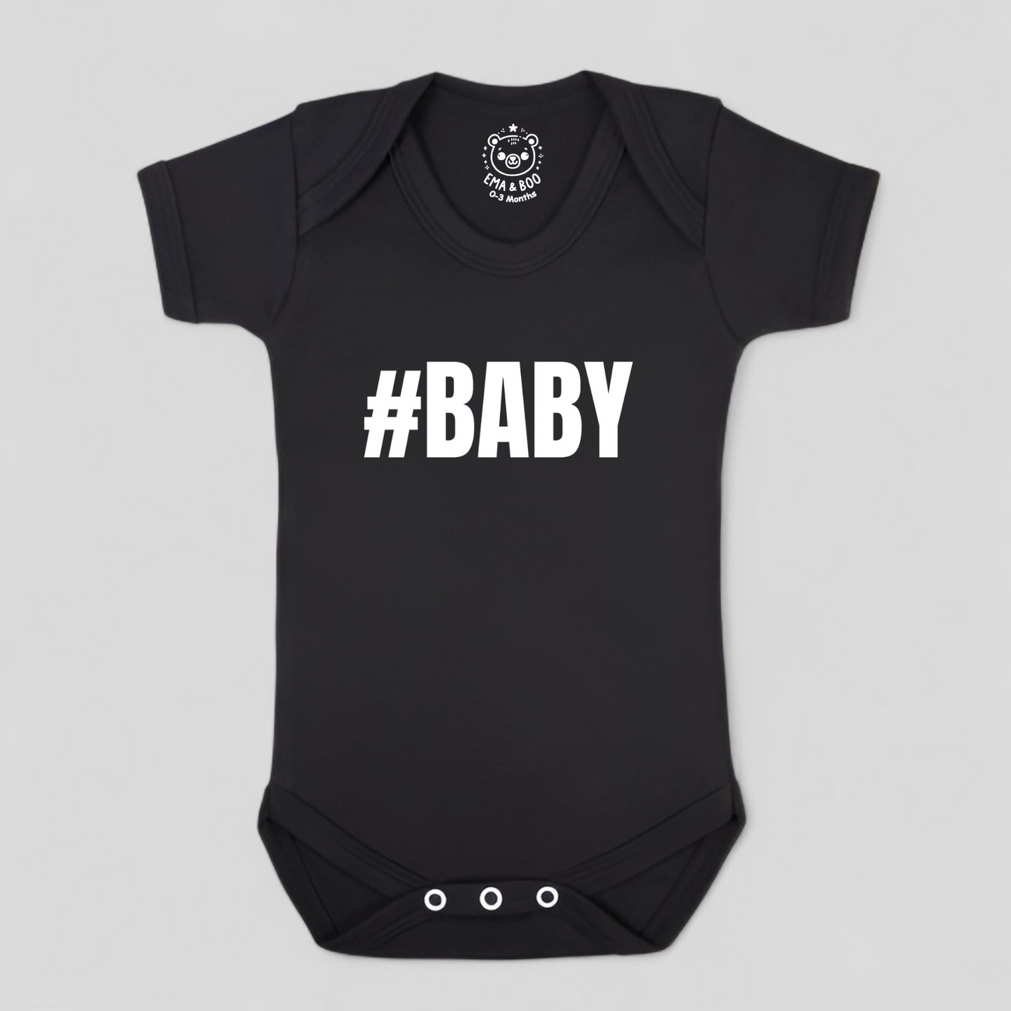 #BABY black and white MonoCub baby bodysuit – modern unisex newborn gift.