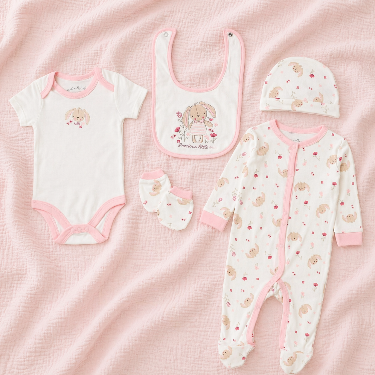 baby girl gift set bunny cotton newborn outfit pink