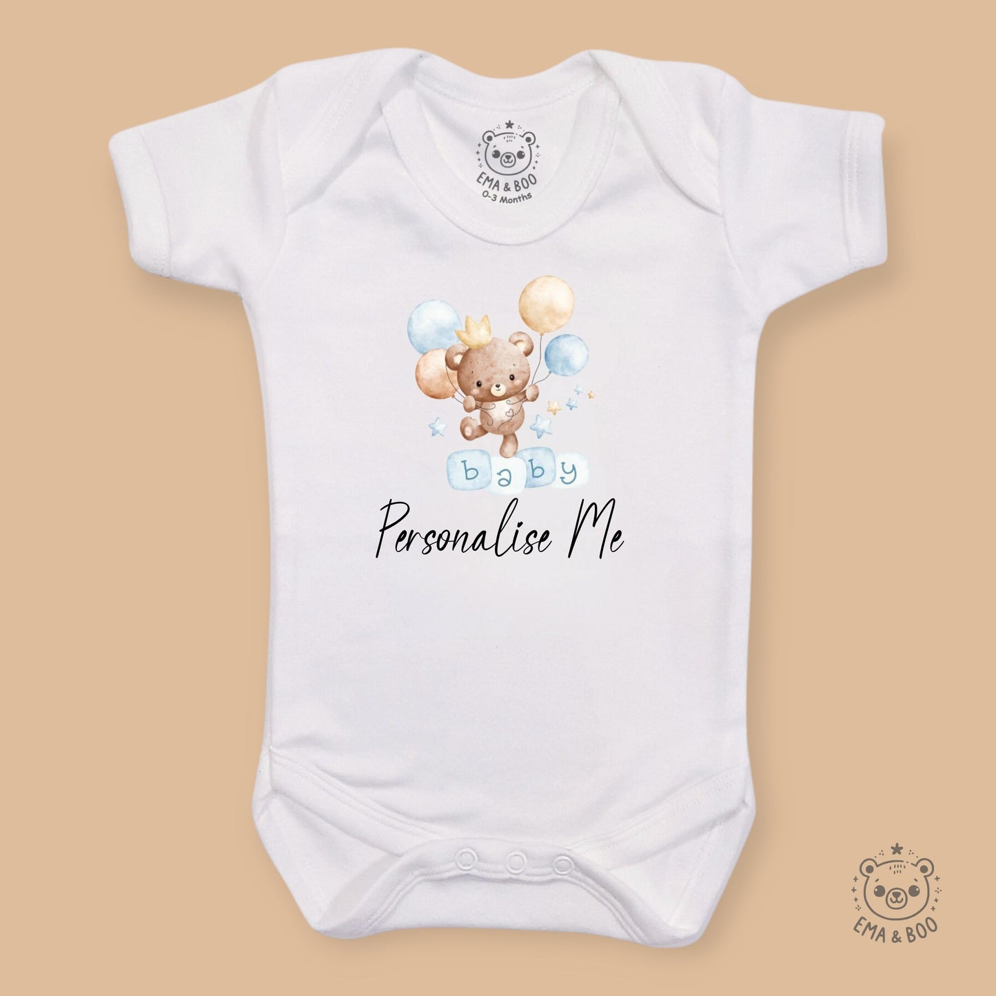Personalised Baby Bodysuits - Baby Bear Blue