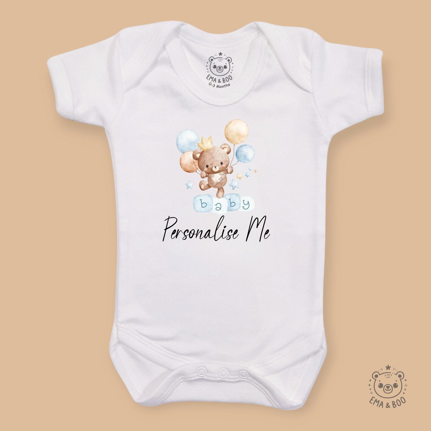Personalised Baby Bodysuits - Baby Bear Blue