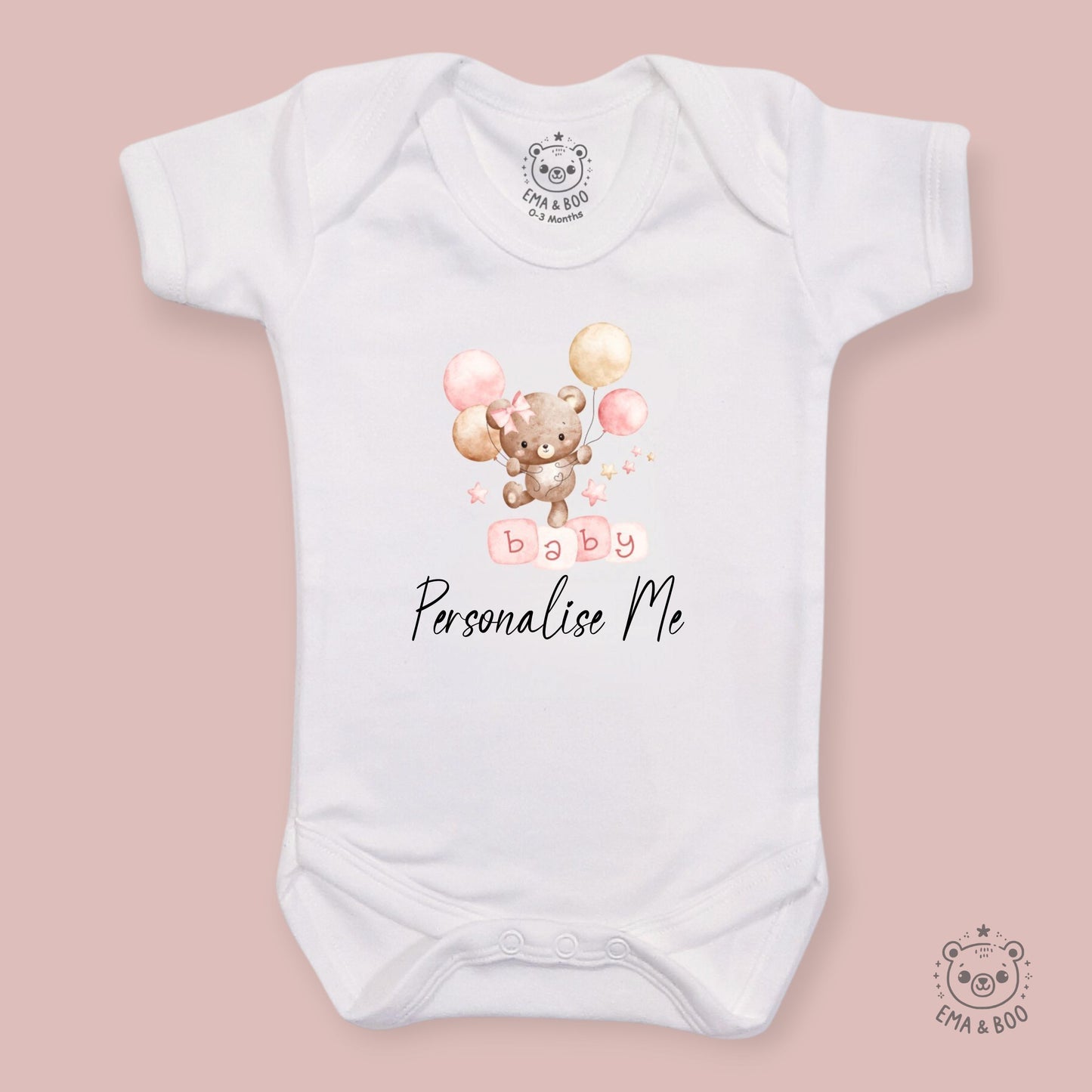 Personalised Baby Bodysuits - Baby Bear Pink