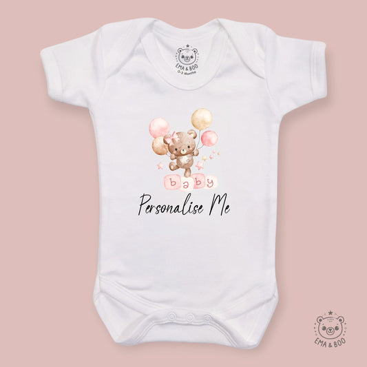 Personalised Baby Bodysuits - Baby Bear Pink