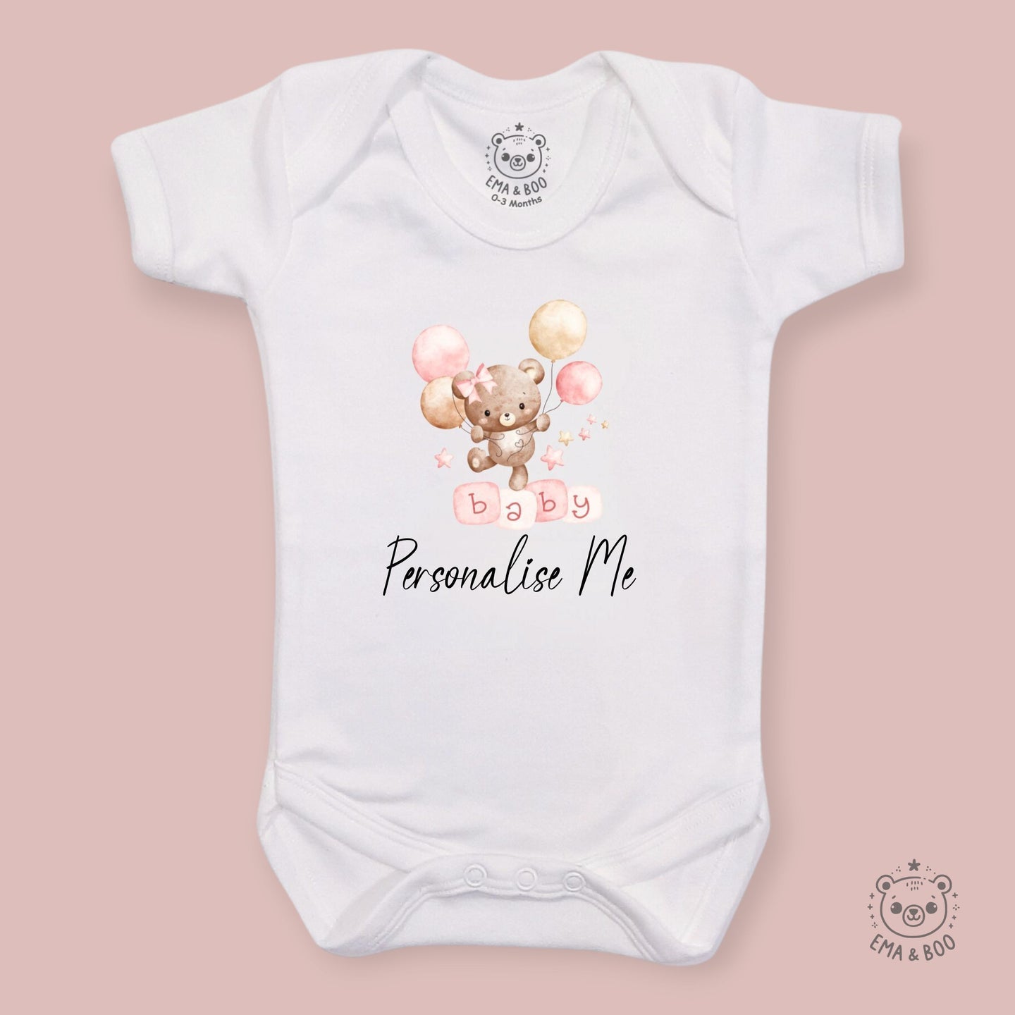 Personalised Baby Bodysuits - Baby Bear Pink
