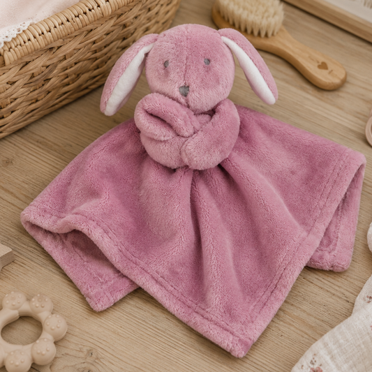 Dusky pink baby bunny comforter – soft comfort toy and new baby girl gift