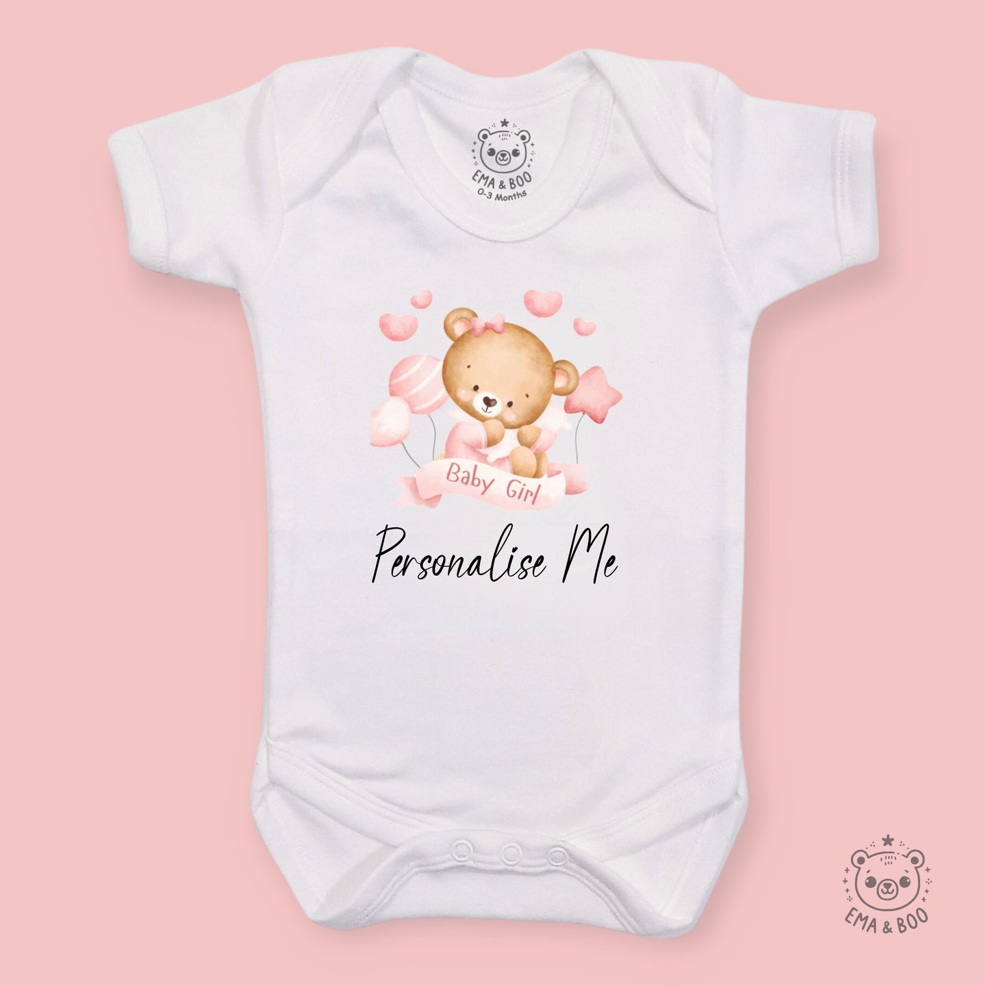 Personalised Baby Bodysuits - Baby Girl Bear