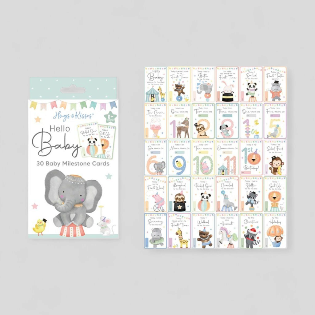 Set of baby milestone cards with cartoon animals 