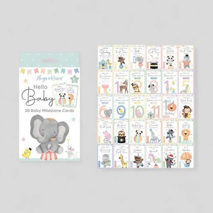 Set of baby milestone cards with cartoon animals 