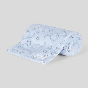 Blue plush elephant patterned blue blanket