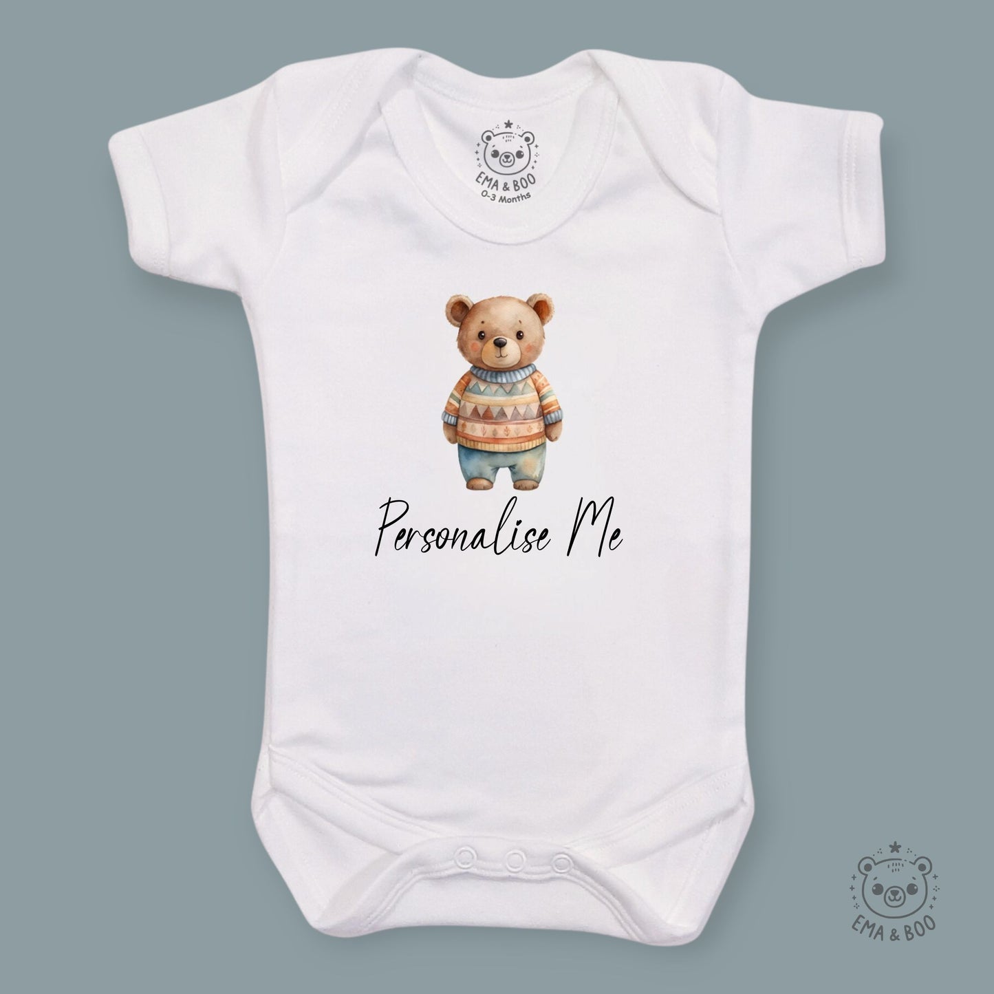 Personalised Baby Bodysuits - Bear in a Jumper