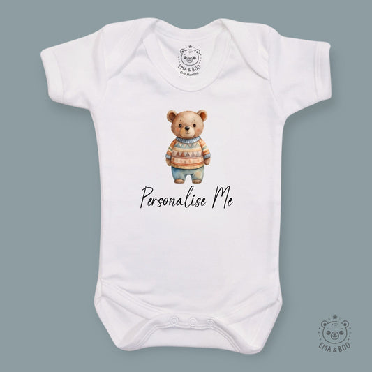 Personalised Baby Bodysuits - Bear in a Jumper