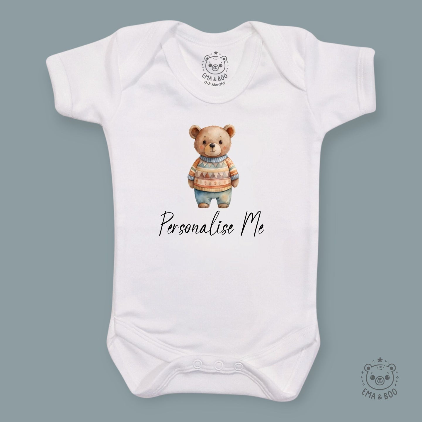 Personalised Baby Bodysuits - Bear in a Jumper