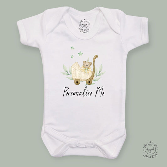 Personalised Baby Bodysuits - Bear in a Pram