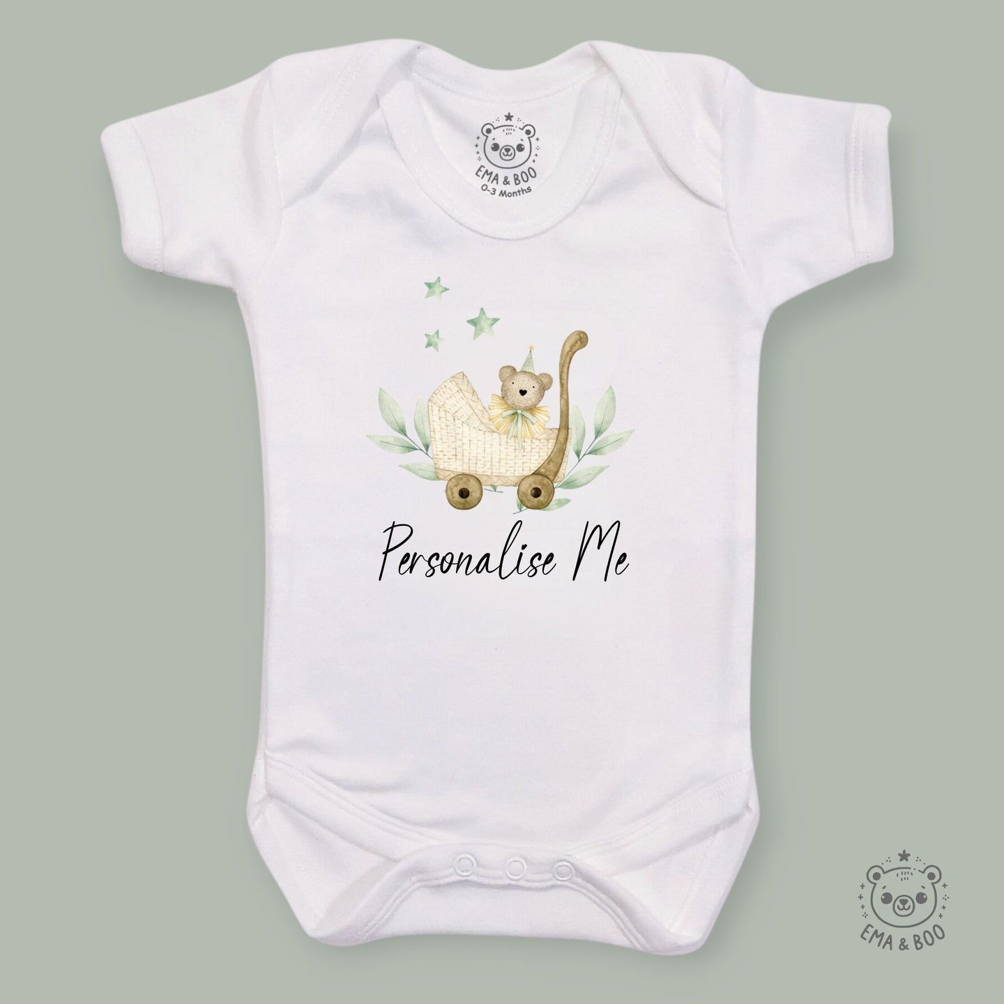 Personalised Baby Bodysuits - Bear in a Pram
