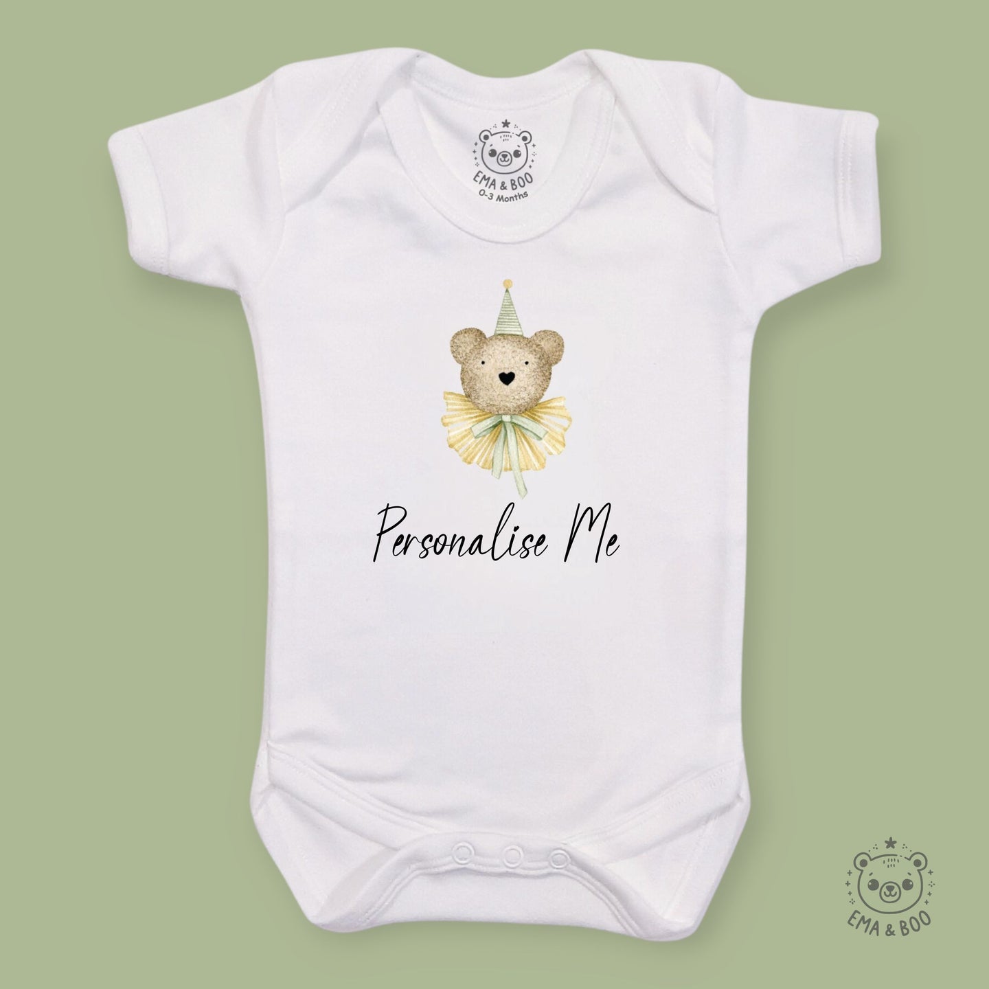 Personalised Baby Bodysuits - Bear in a Hat