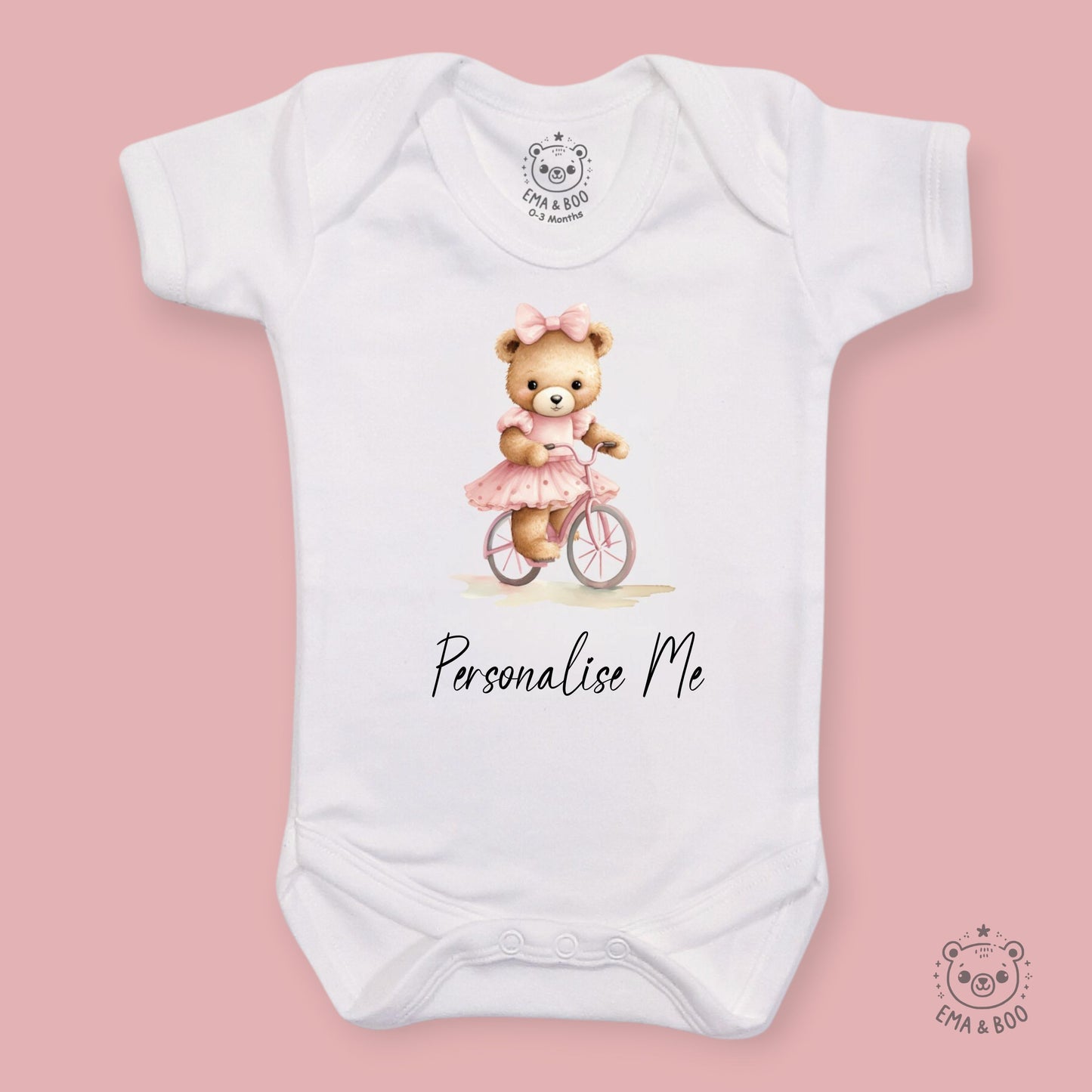 Personalised Baby Bodysuits - Bear on a Bicycle