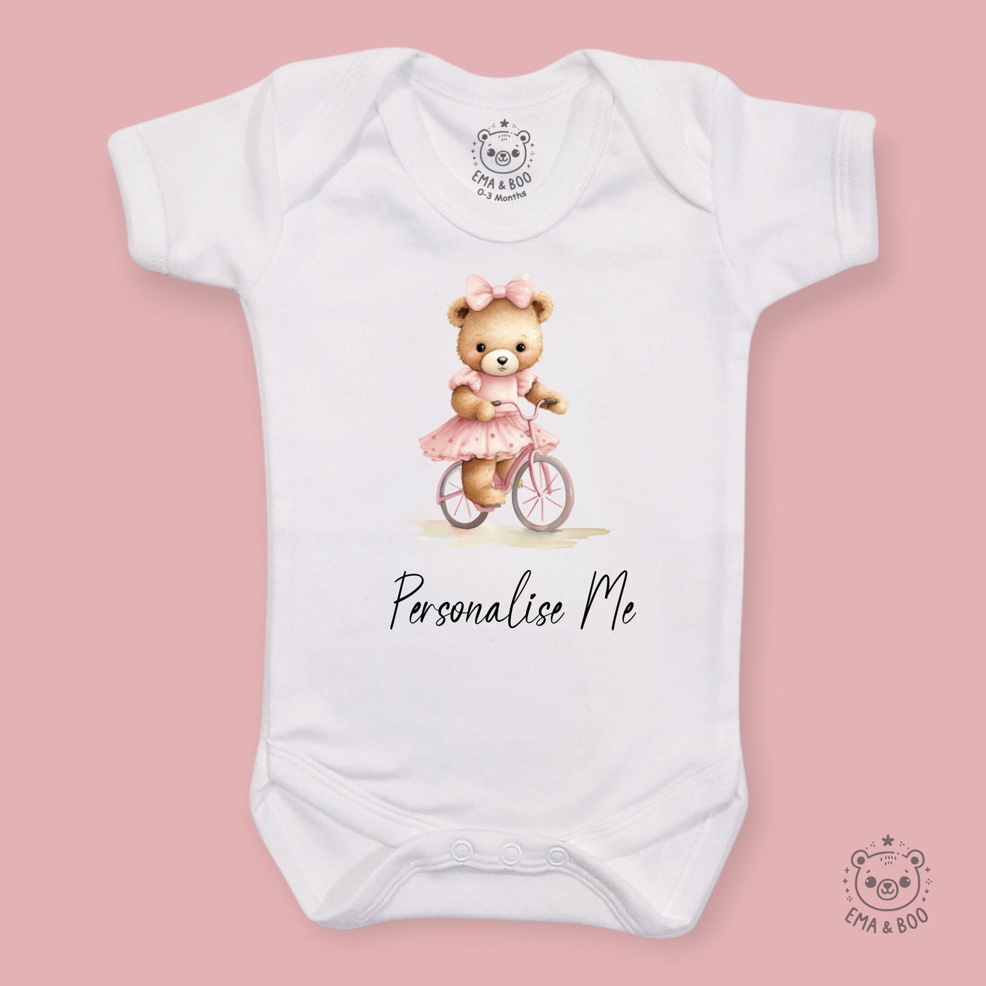 Personalised Baby Bodysuits - Bear on a Bicycle
