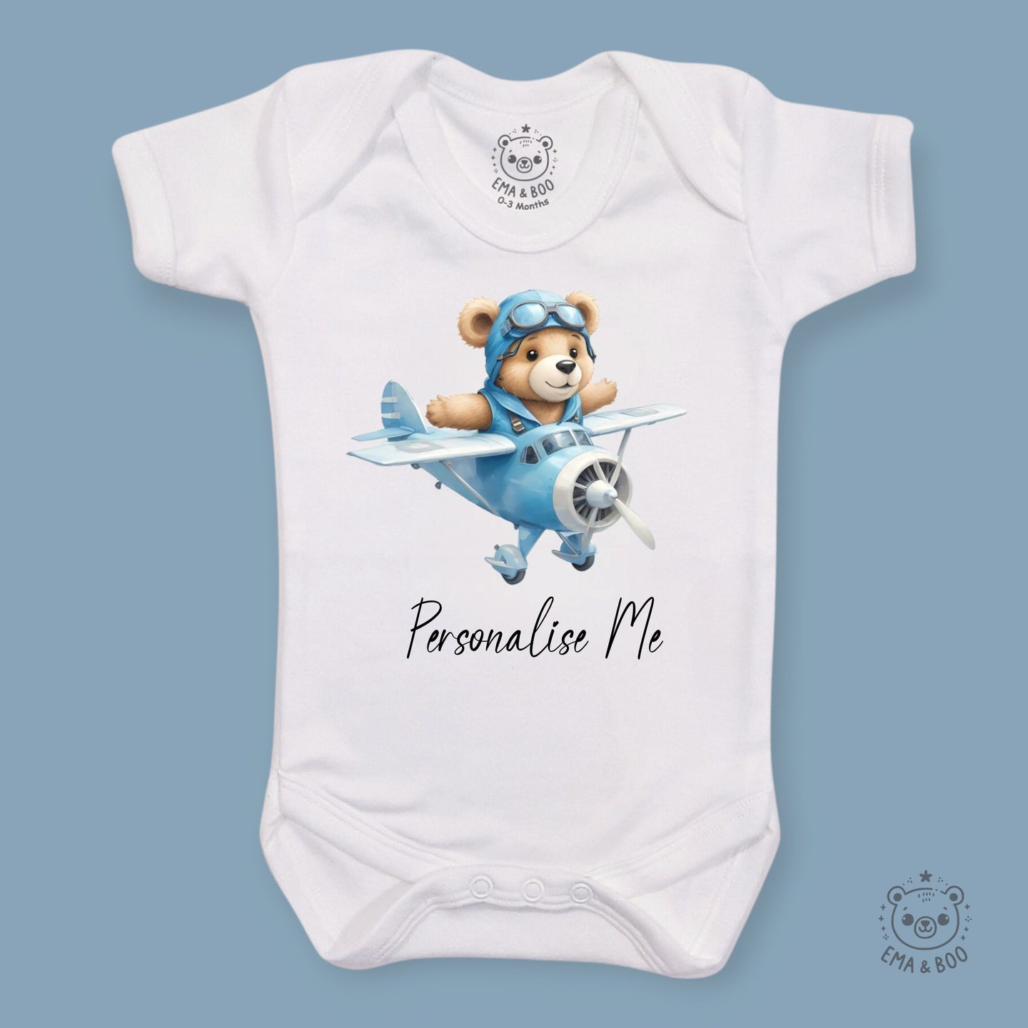 Personalised Baby Bodysuits - Bear on a Plane
