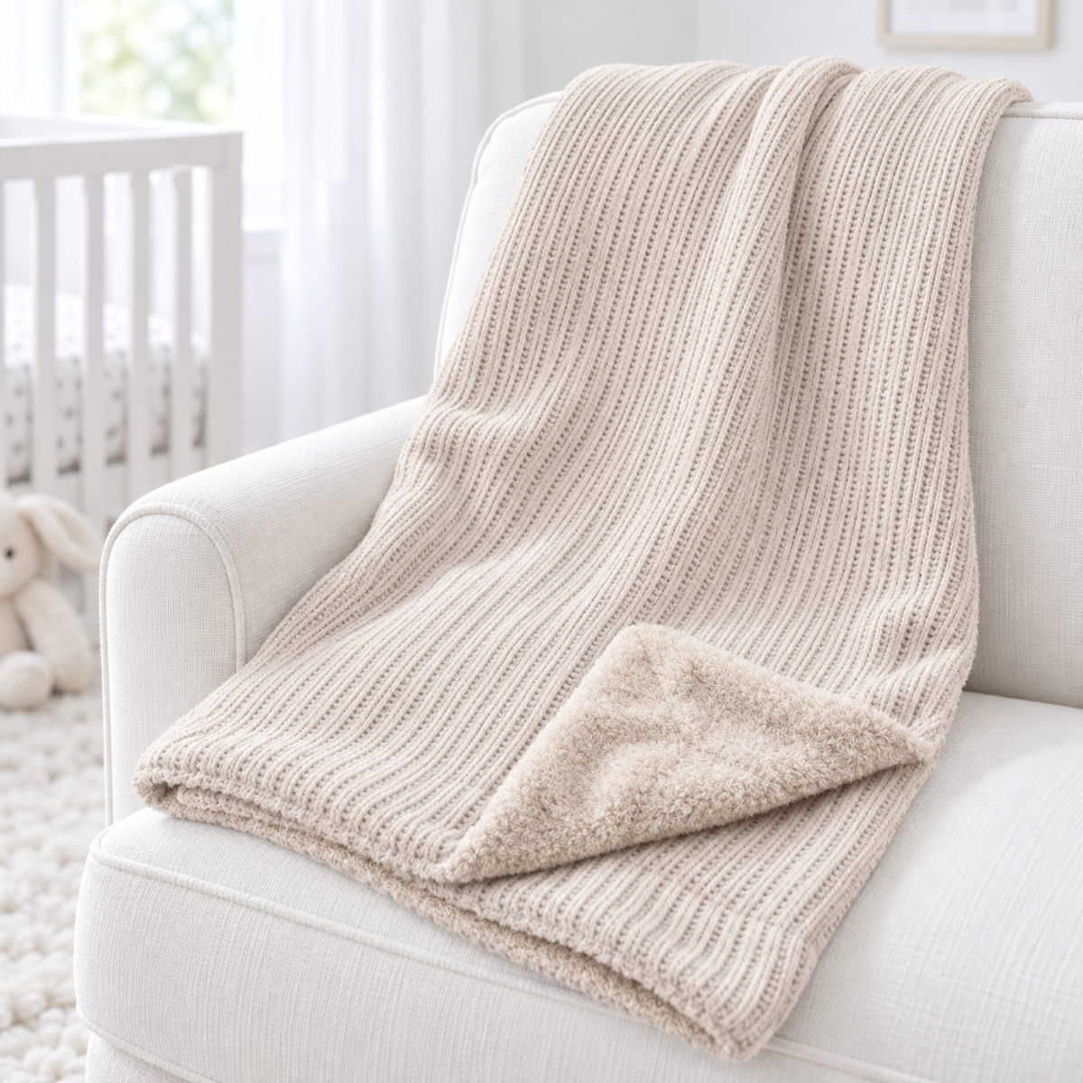Beige Chenille Baby Blanket with Sherpa Back