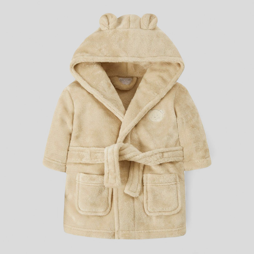 Beige baby robe with hood and ears 