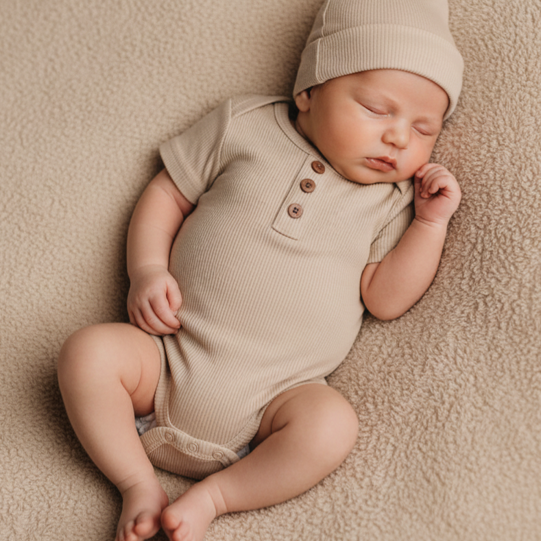 Envelope Neck Ribbed Bodysuit 0-3 Months, Caramel