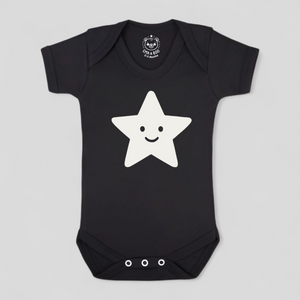 Black Baby Bodysuit with White Star | Unisex Baby Minimalist Gift